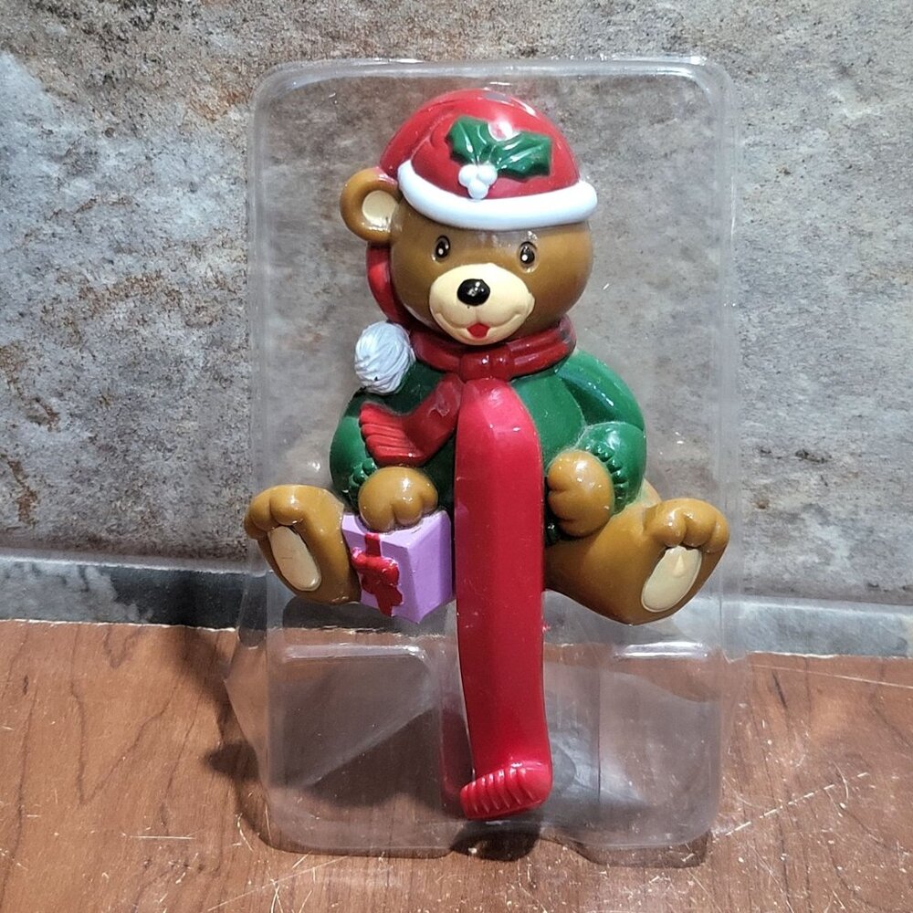 Vintage Celluloid Plastic Teddy Bear Christmas Stocking Holder Hanger